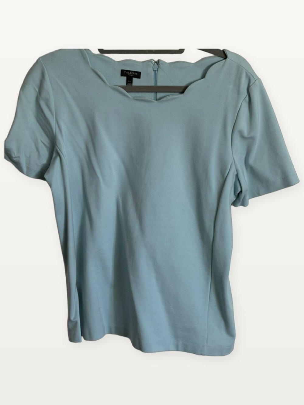 Talbots Petites Light Aqua Sweetheart Neck Back Zip Top LP